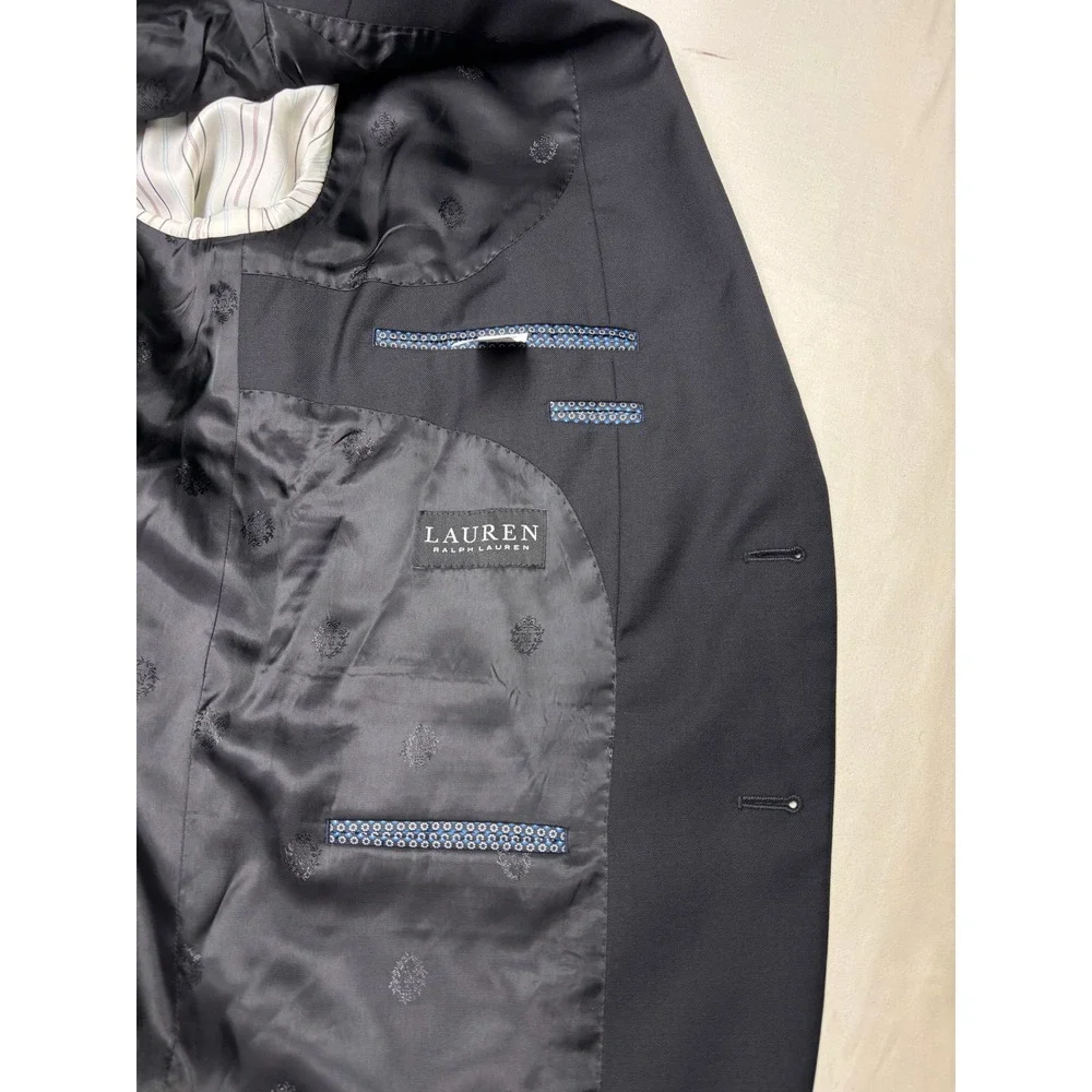 Lauren Ralph Lauren Mens 2-Piece Suit Black Wool Blend 44R W40 L28 Jacket Pants